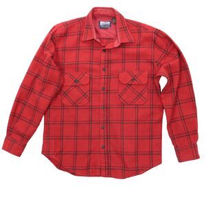 Vintage Fieldmaster Shirt Men's Medium Red Blue Buffalo Plaid Wool Flannel 70s